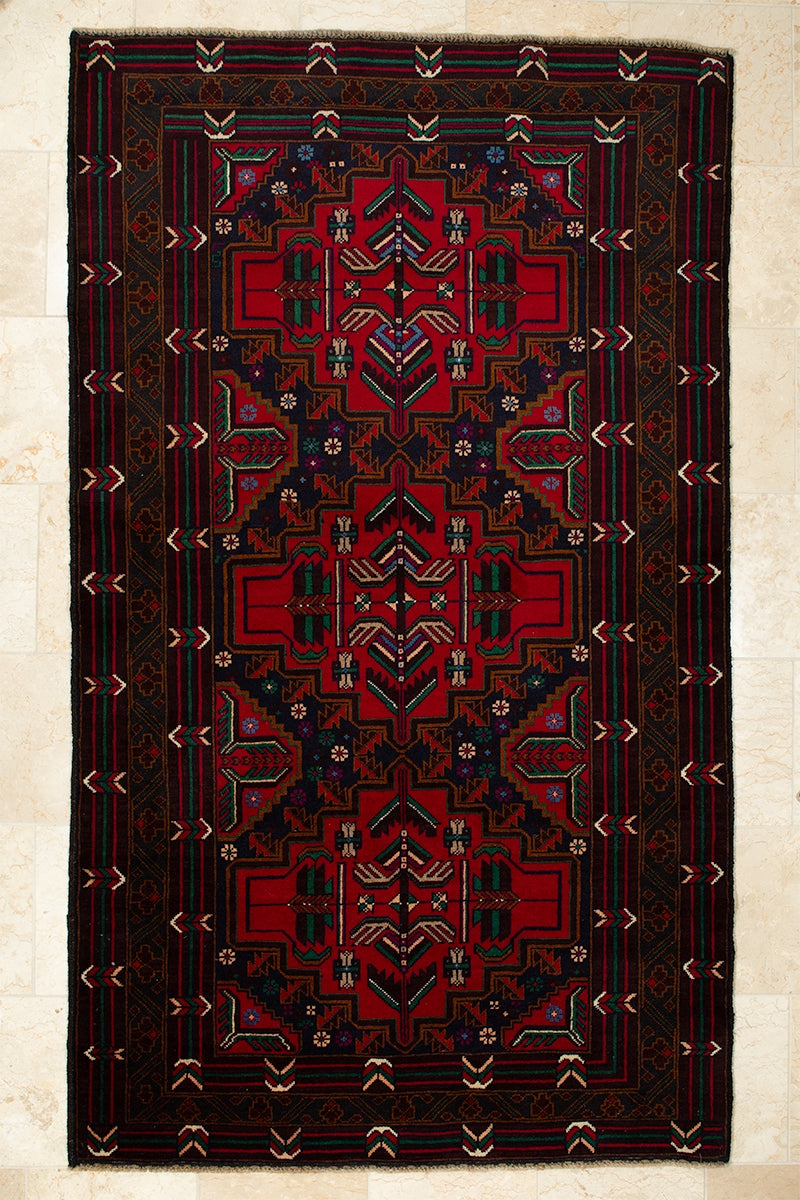 Arrow Design Baluchi Turkmen Wool Rug