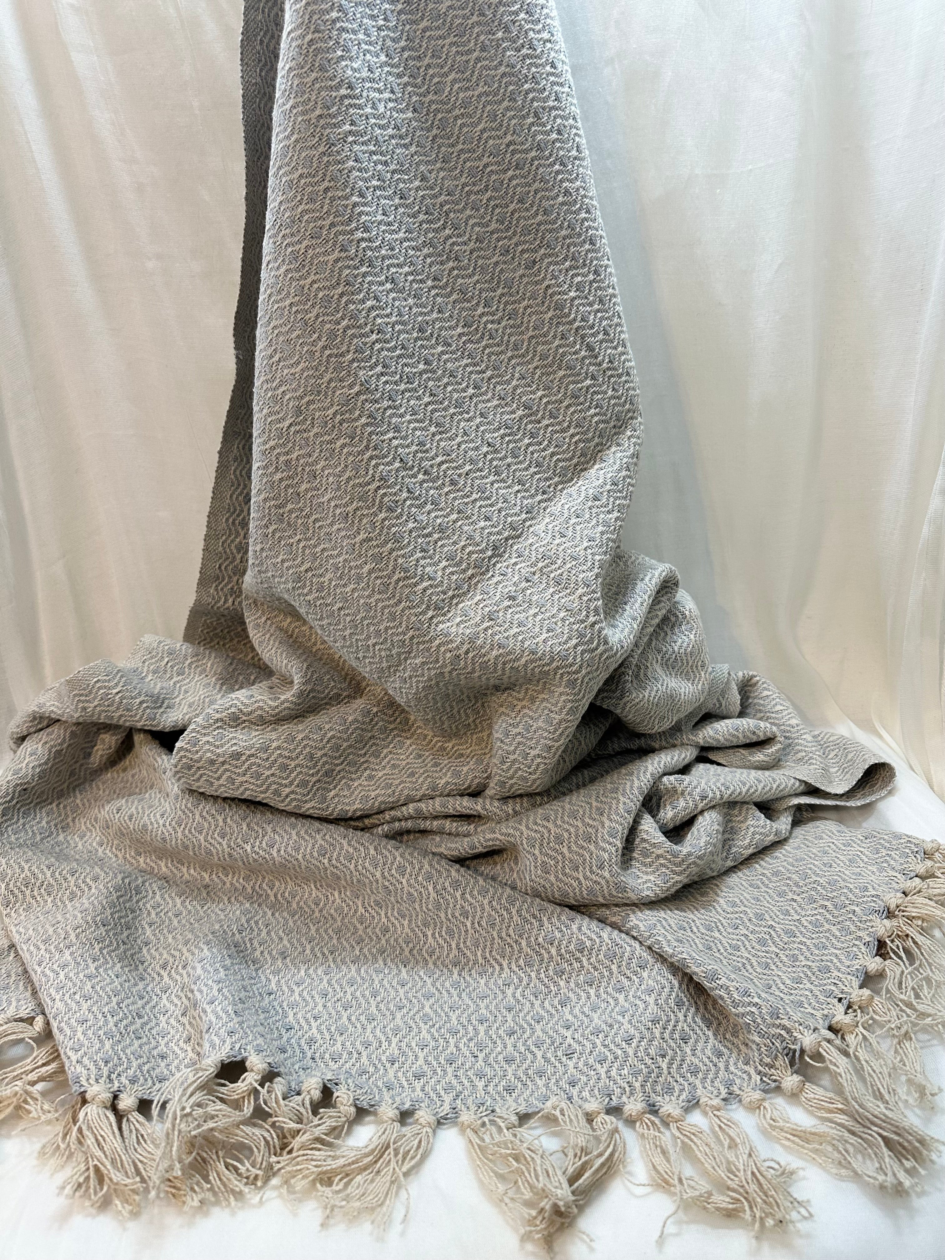 Blue & Cream Handloom Throw Blanket