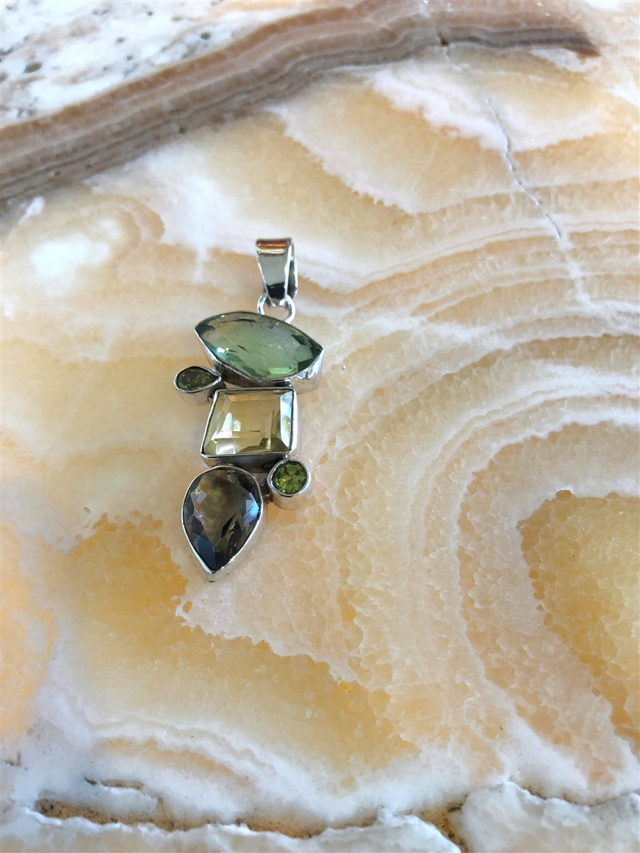 Multi Gem Pendant-Amethyst/Peridot/Smoky Quartz