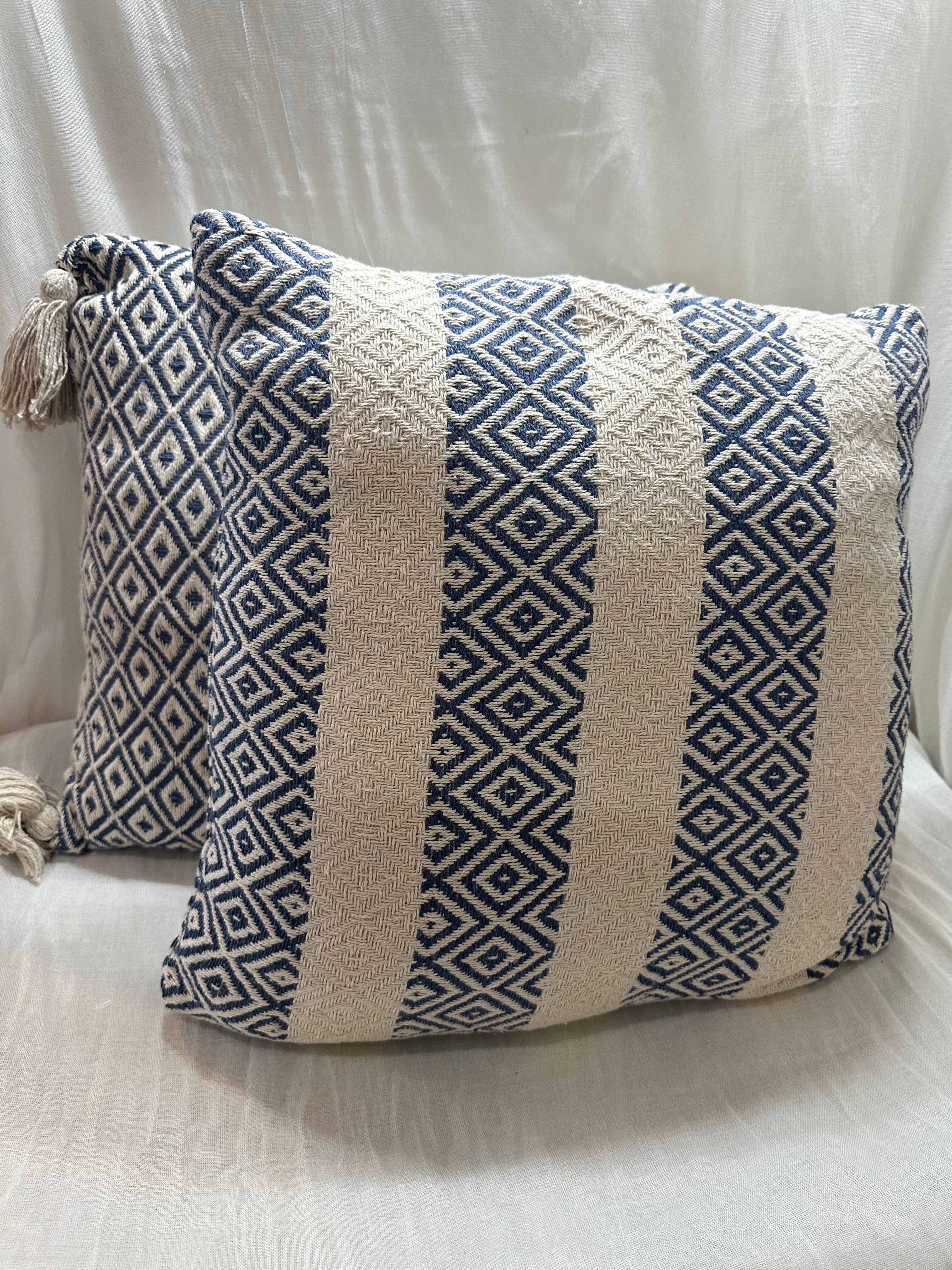 Handwoven Blue Throw Pillow