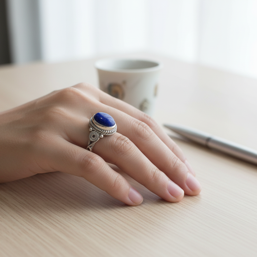 Anillo de lapislázuli redondo de 5 3/4 a 5 3/4