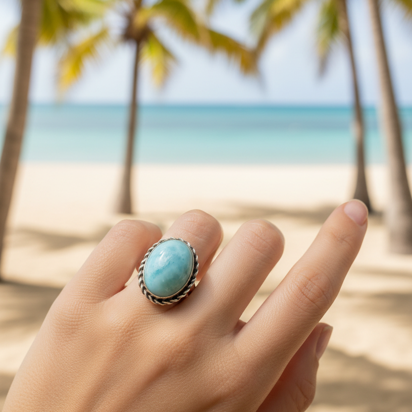 Anillo Larimar Trenzado 6.5-6.5