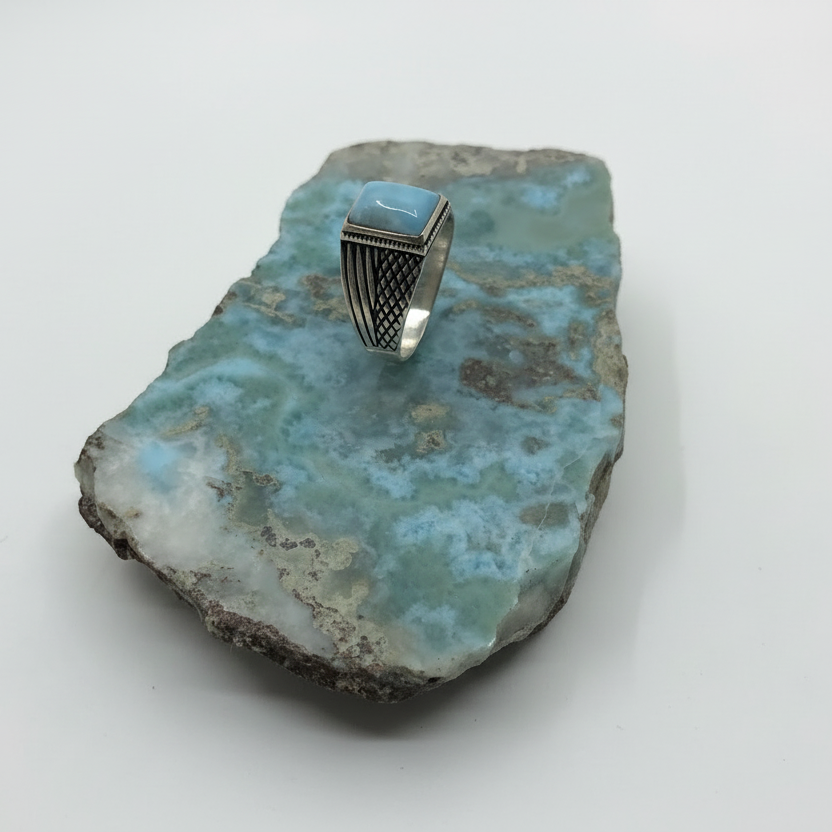 Anillo de larimar de 10 mm de est. cuadrada