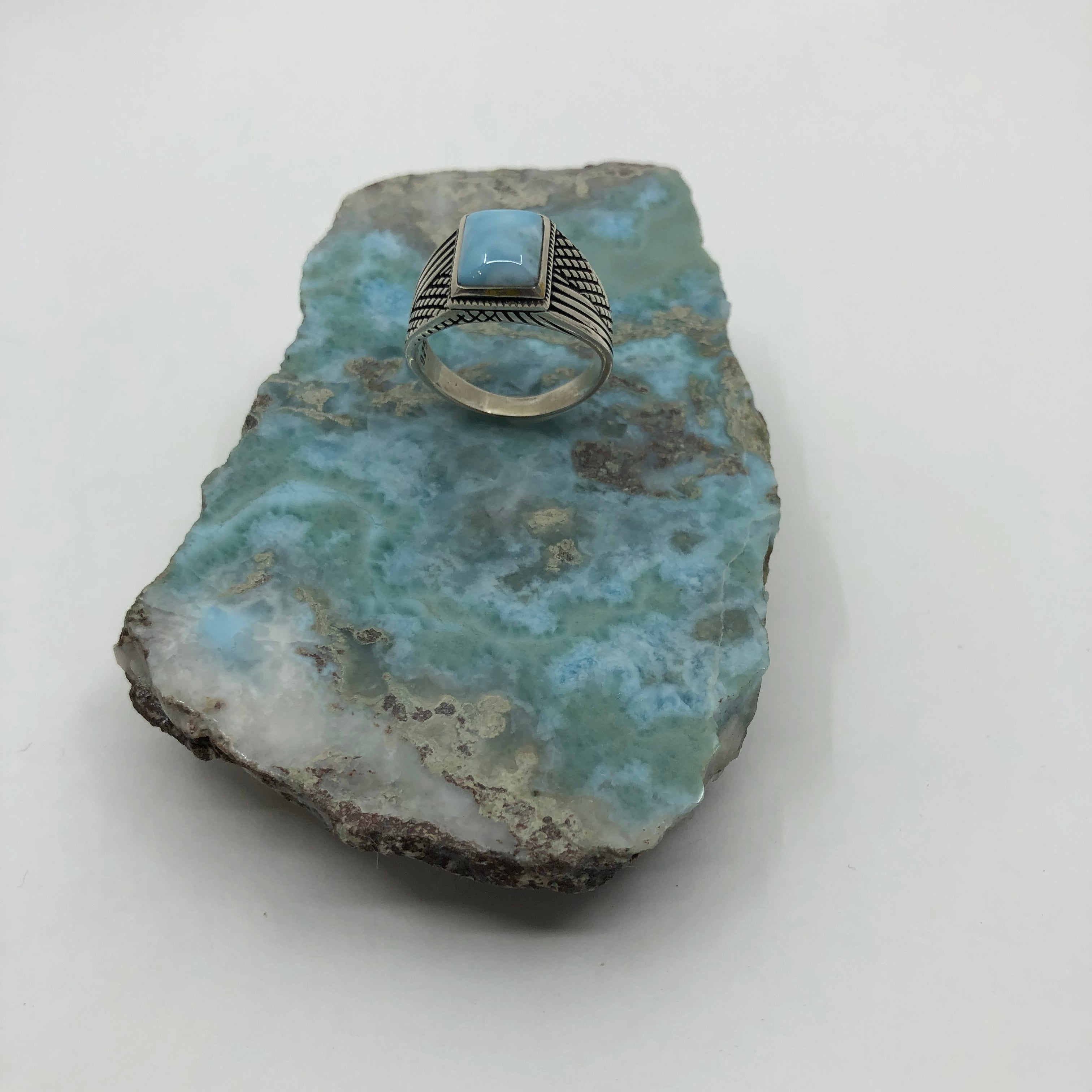 Anillo de larimar de 10 mm de est. cuadrada