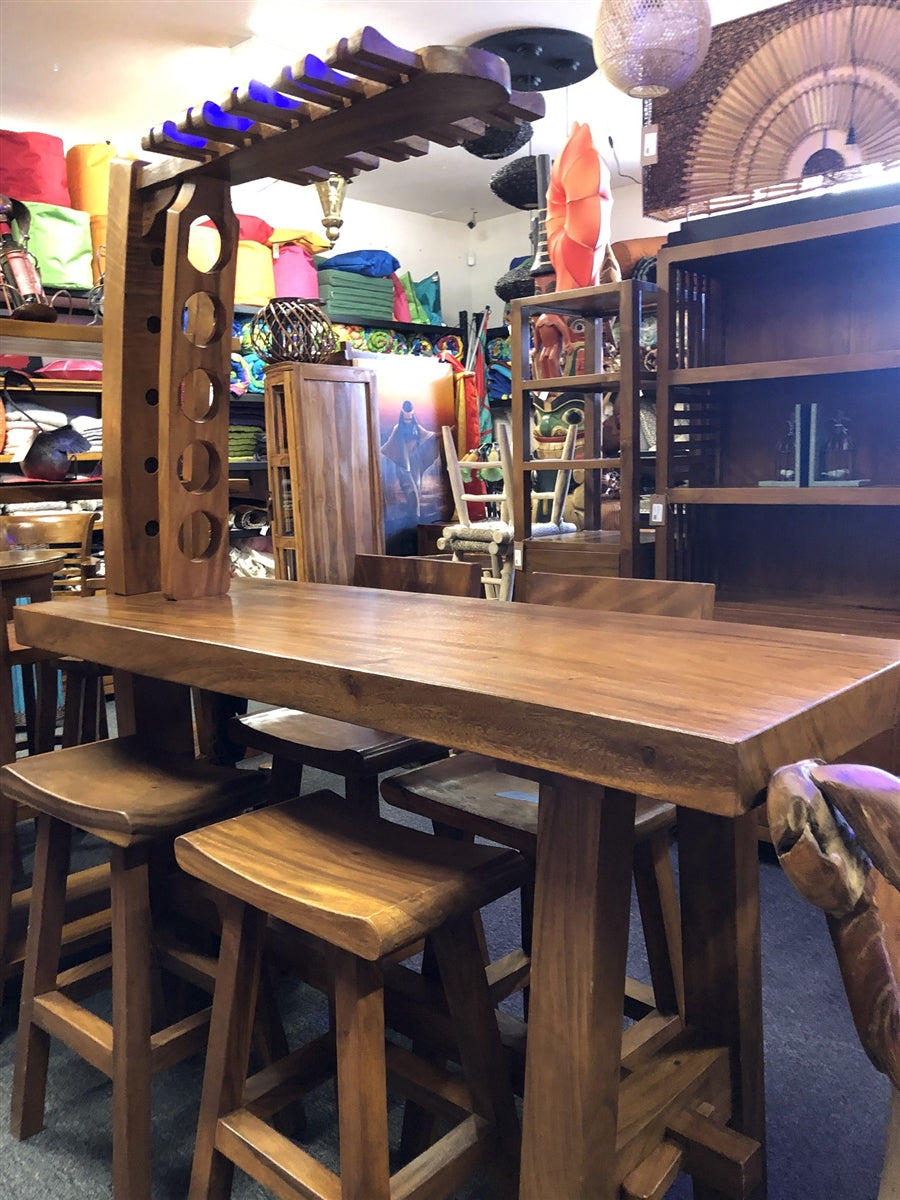 Teak Bar w/ Bottle & Wine Glass Holder