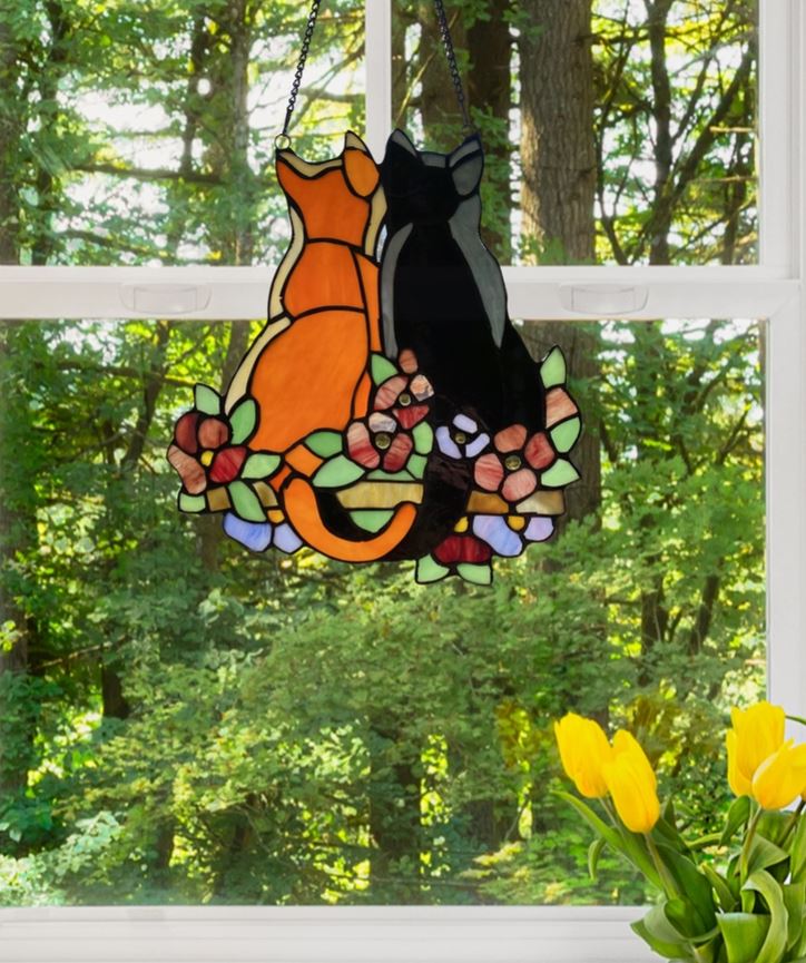 Callie Cats Orange & Black Stained Glass Window Panel