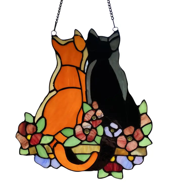 Callie Cats Orange & Black Stained Glass Window Panel