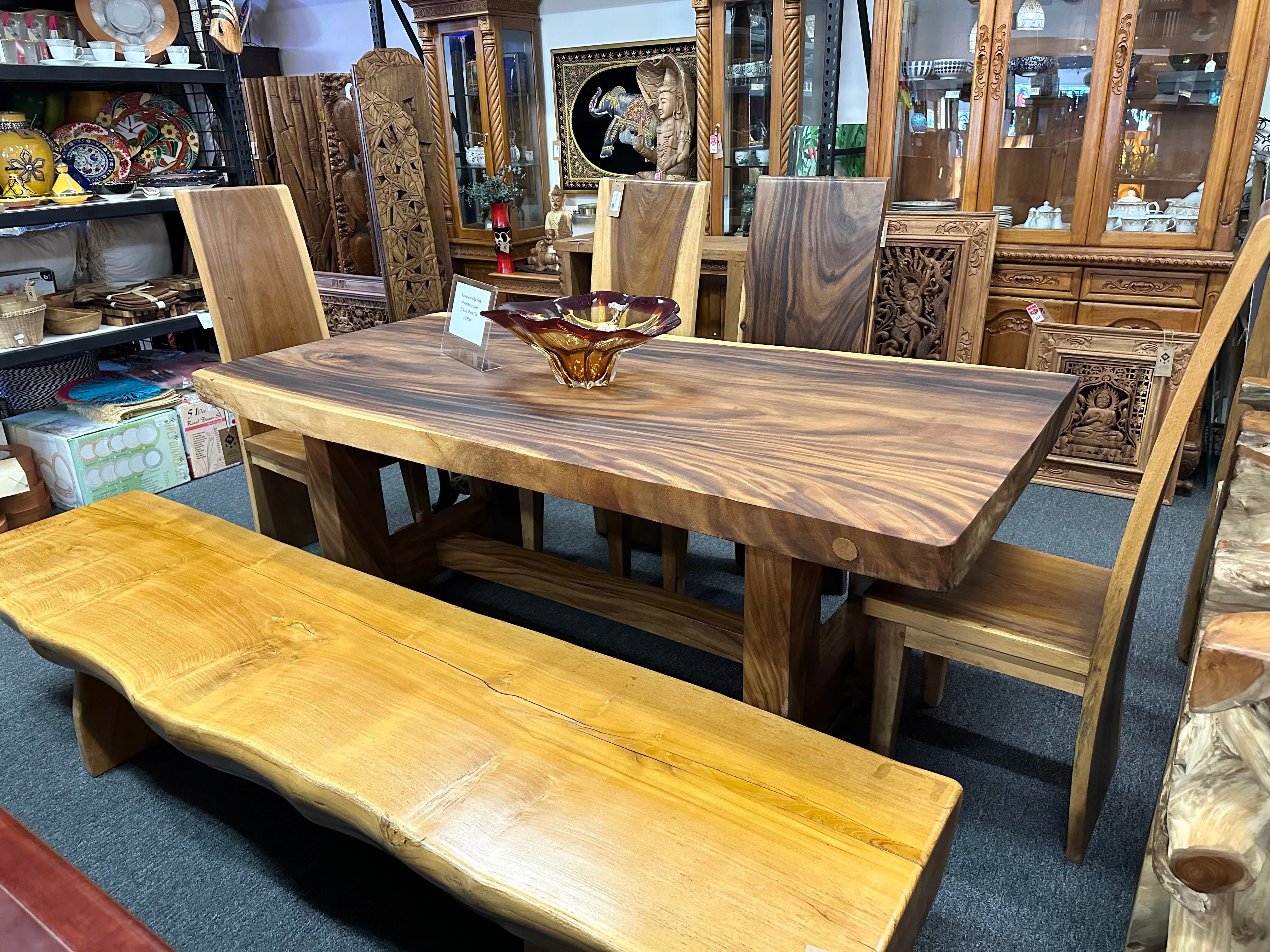 Teak Burl Live Edge Dining Table