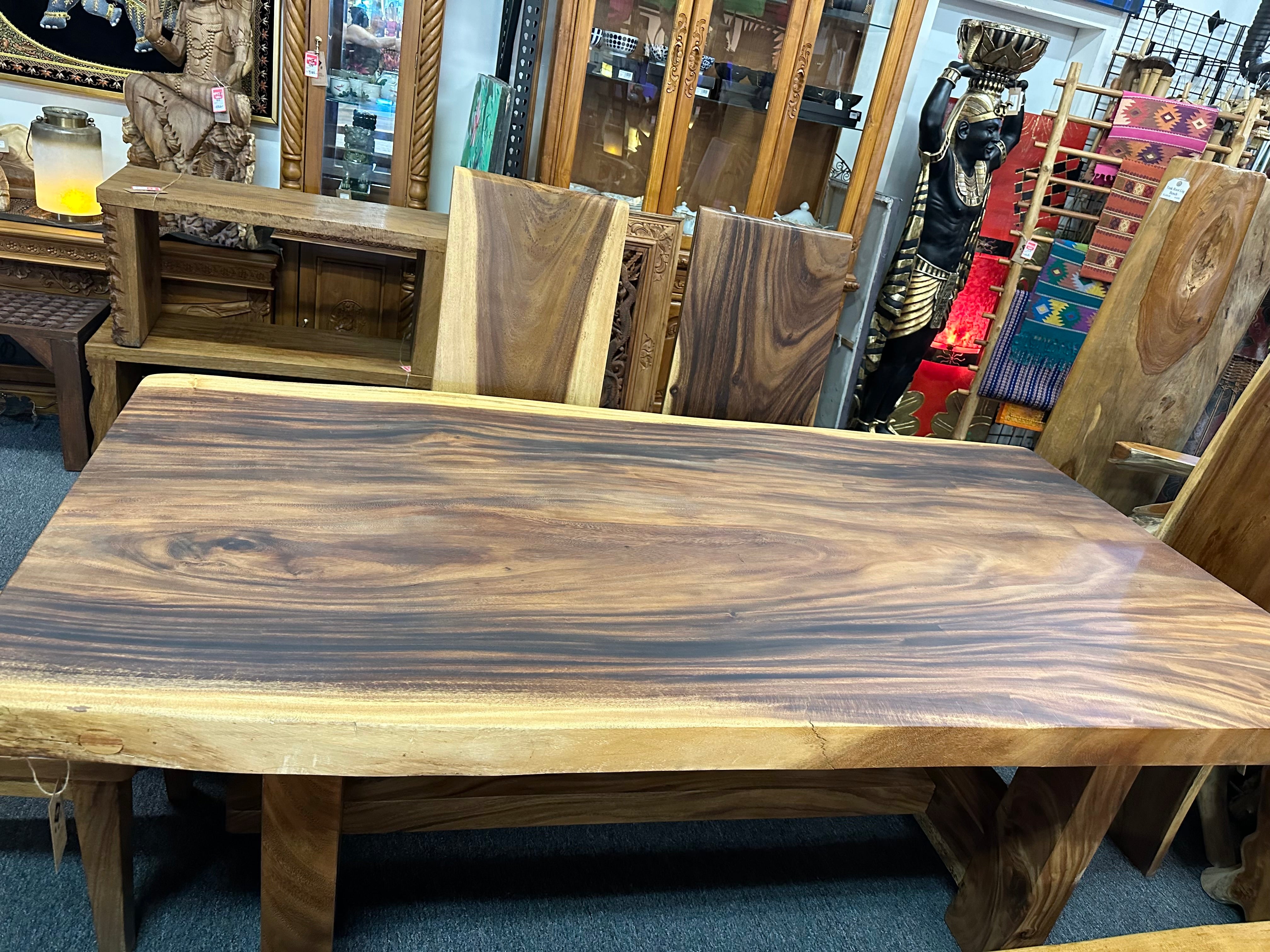 Teak Burl Live Edge Dining Table