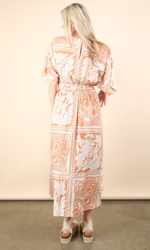 Taupe Maxi Block Print Dress