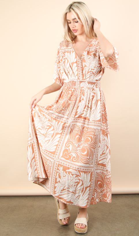 Taupe Maxi Block Print Dress