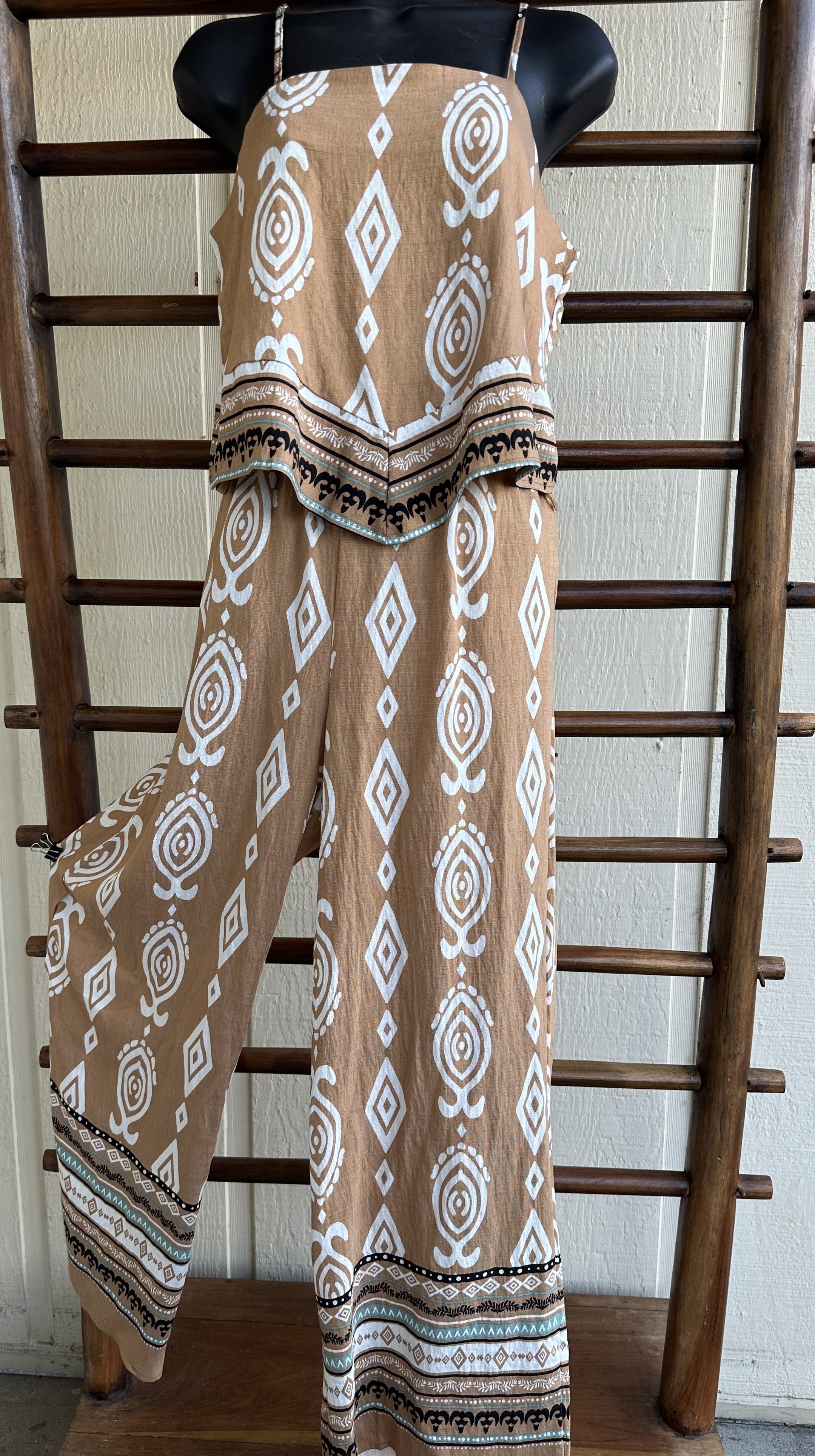 Scarf Boarder Printed Woven Top & Pants Set