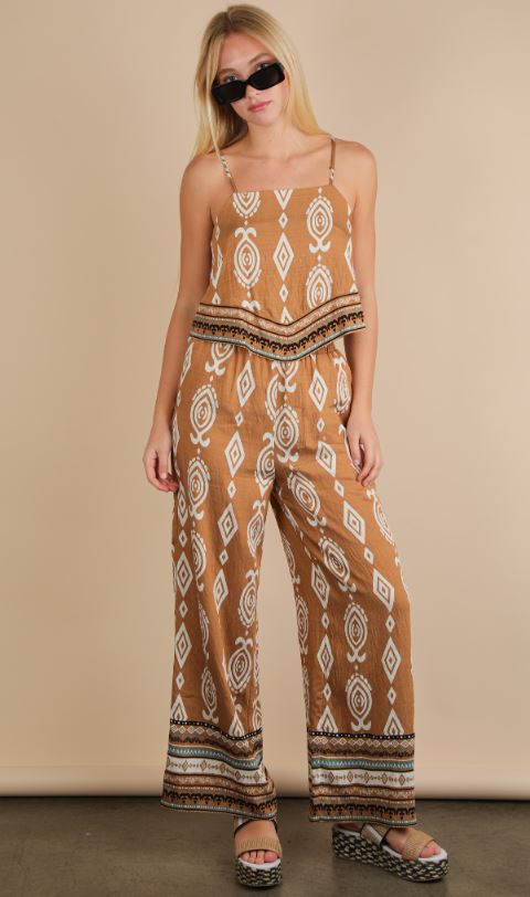 Scarf Boarder Printed Woven Top & Pants Set