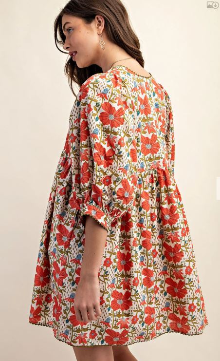 Coral Cream Cotton Dress