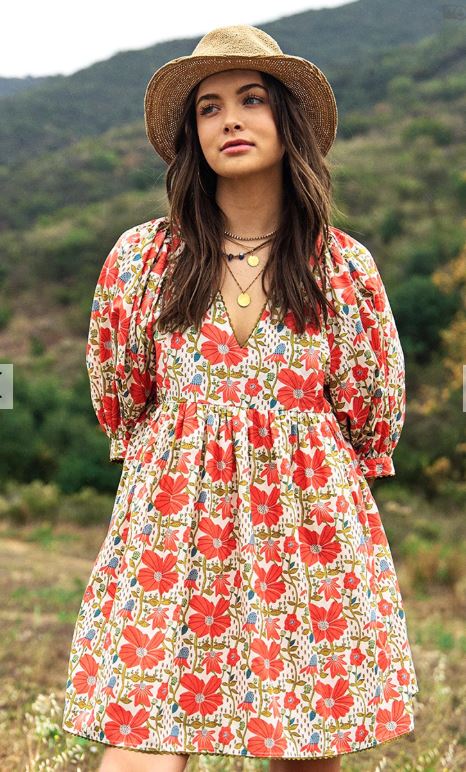 Coral Cream Cotton Dress