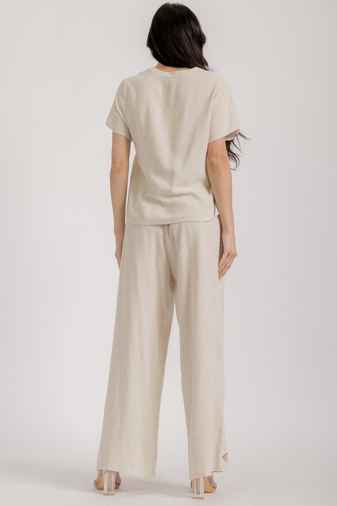 Blouse And Pants Embroidery Linen Set