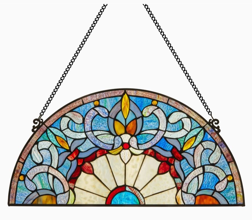Maxine Blue Half Moon Stained Glass Window Panel