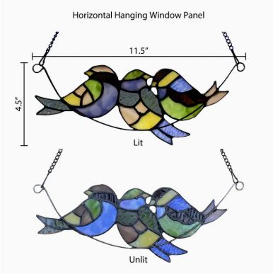 Peyton Blue Three Birds Stained Glass Window Panel
