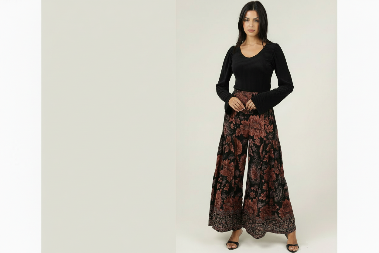 Smocked Waist Tiered Wide Leg Pants