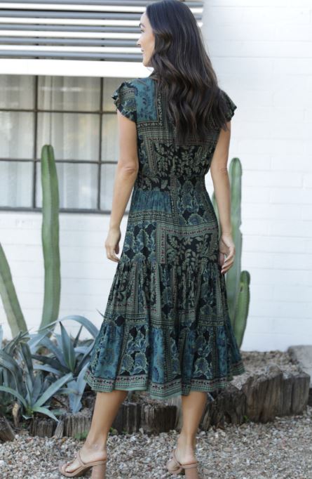 V Neck Cap Sleeve Maxi Dress