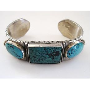 Vintage Turquoise  Bracelet Signed with Swastika and Double Arrows