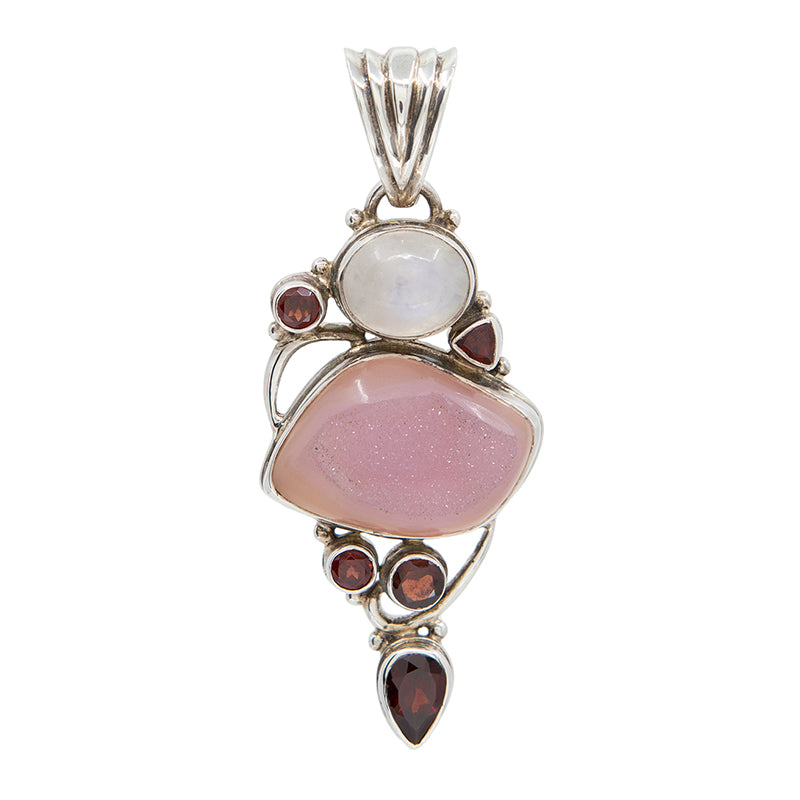 Colgante druzy de cuarzo rosa
