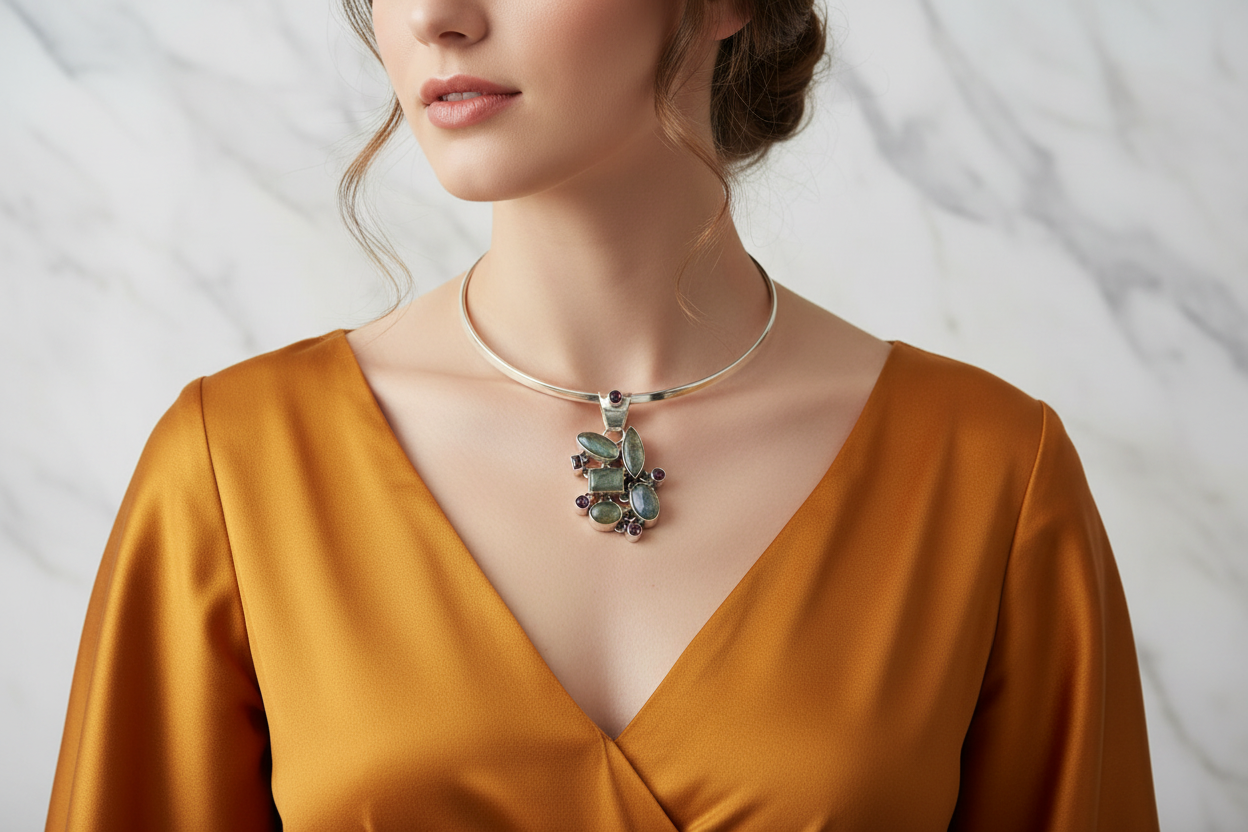 Labradorite Pendant with  Garnet