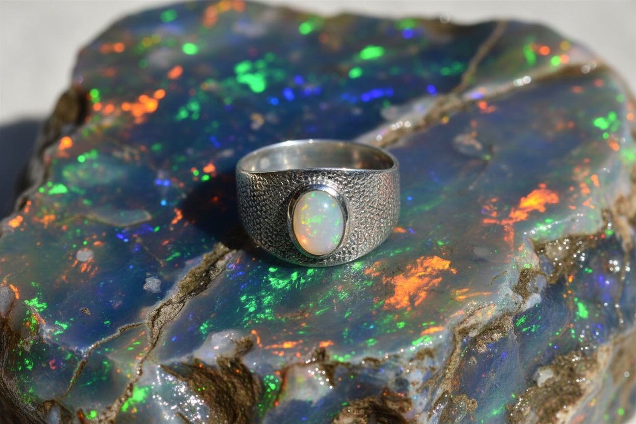 Opal Stone Wide Band Ring