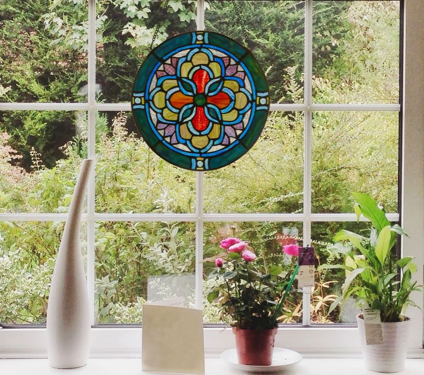 Round geometric Stained Glass Window Display