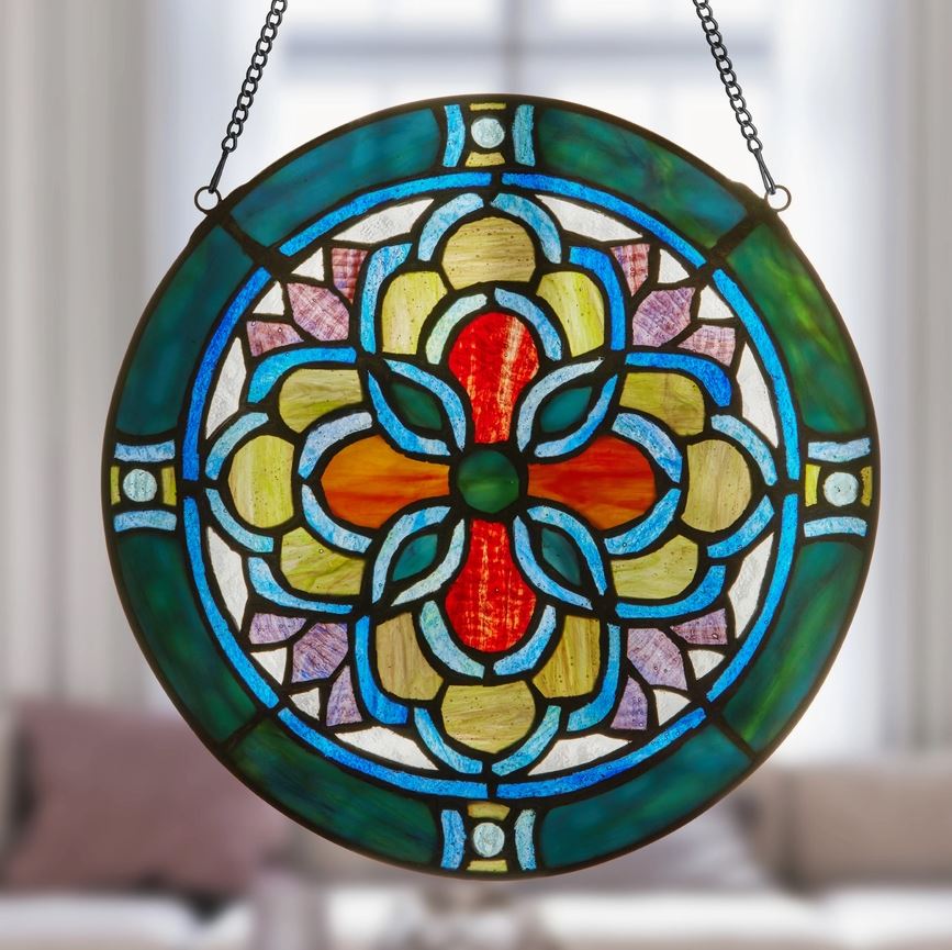 Round geometric Stained Glass Window Display