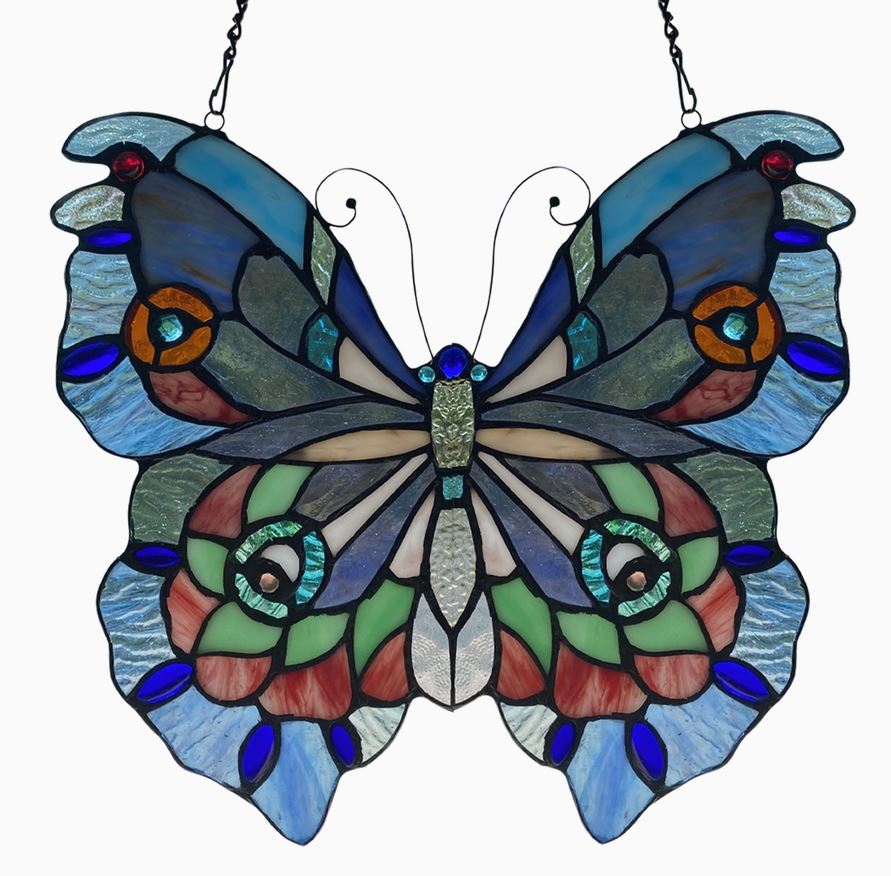 Grayson Purple, Blue & Red Butterlfy Window Panel