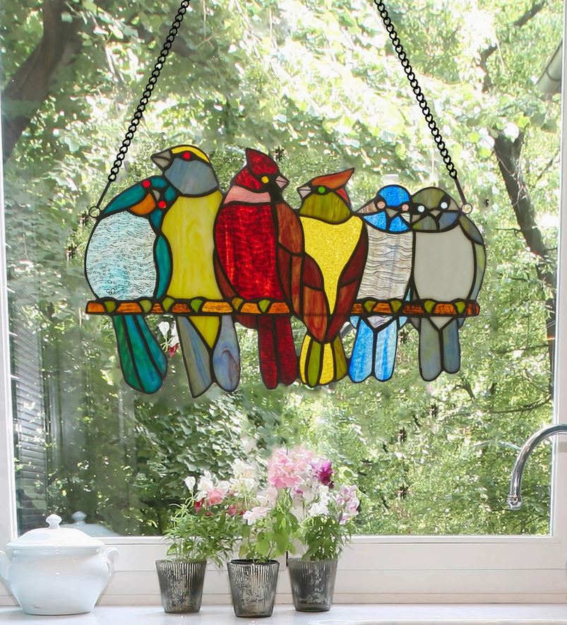 Birds In Love Stained Glass window Panel