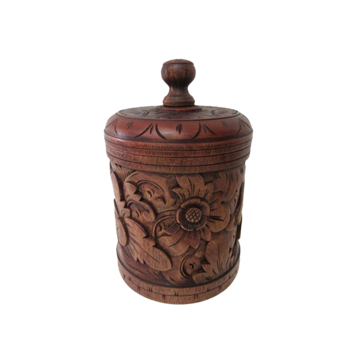 Floral Dragon Teak Wood Jar