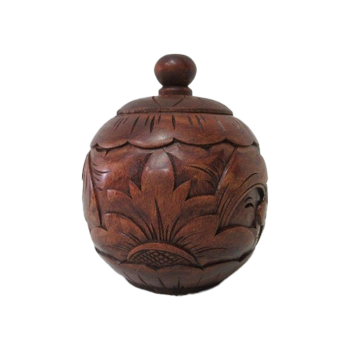 Floral Round Teak Wood Jar