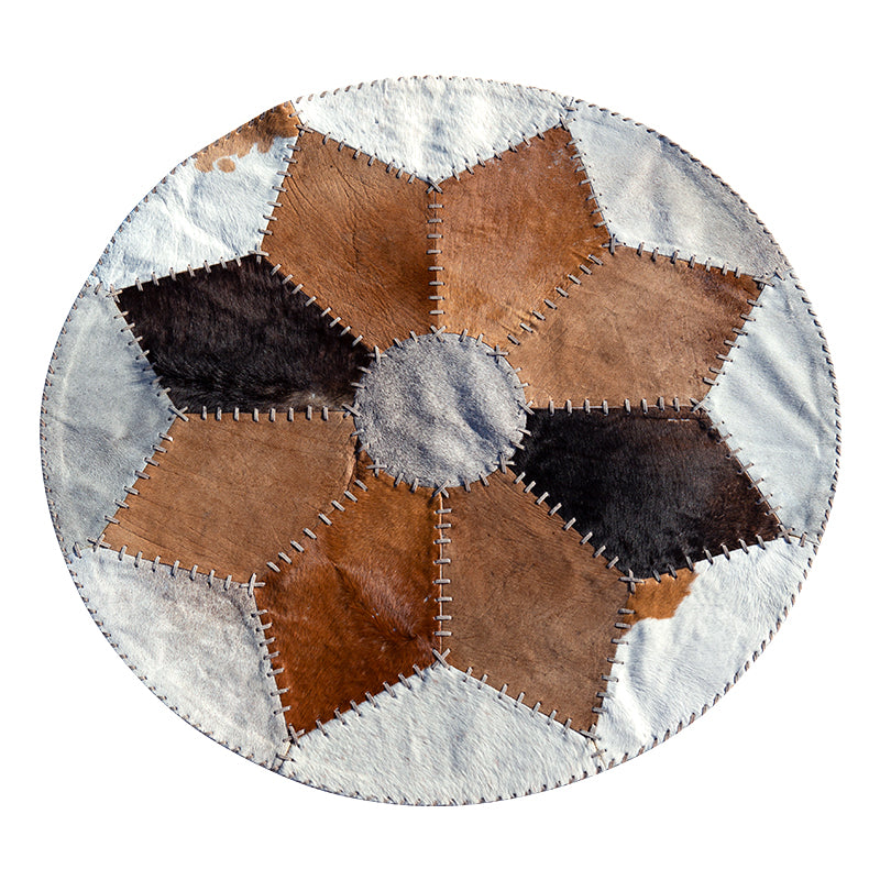 Round Handcrafted Cowhide Rug W48xH48in.