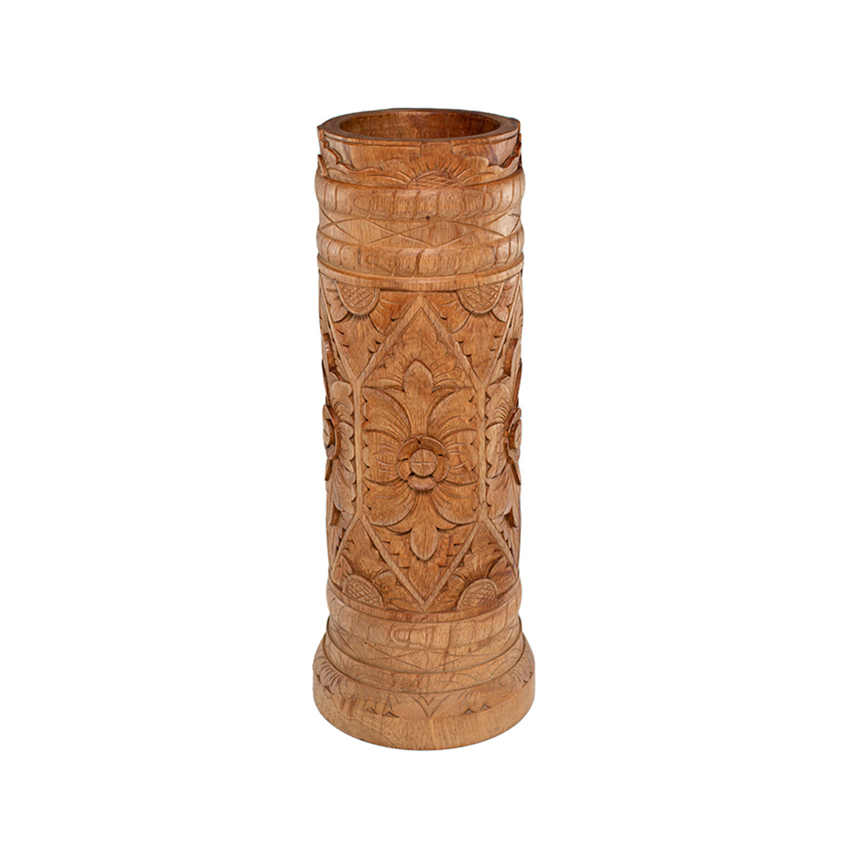 Floral Cylinder Teak Wood Vase