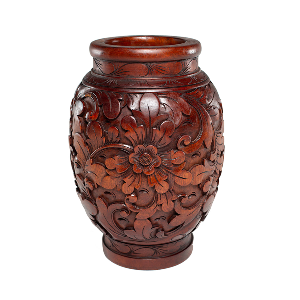 Floral Bloom Teak Wood Pot