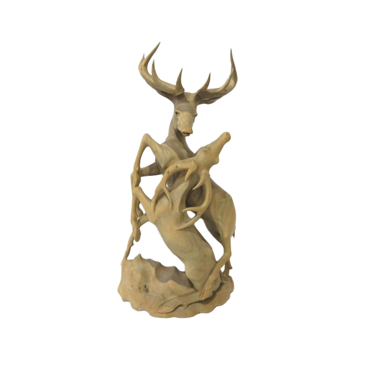 Stags Fight Hibiscus Wood Statue