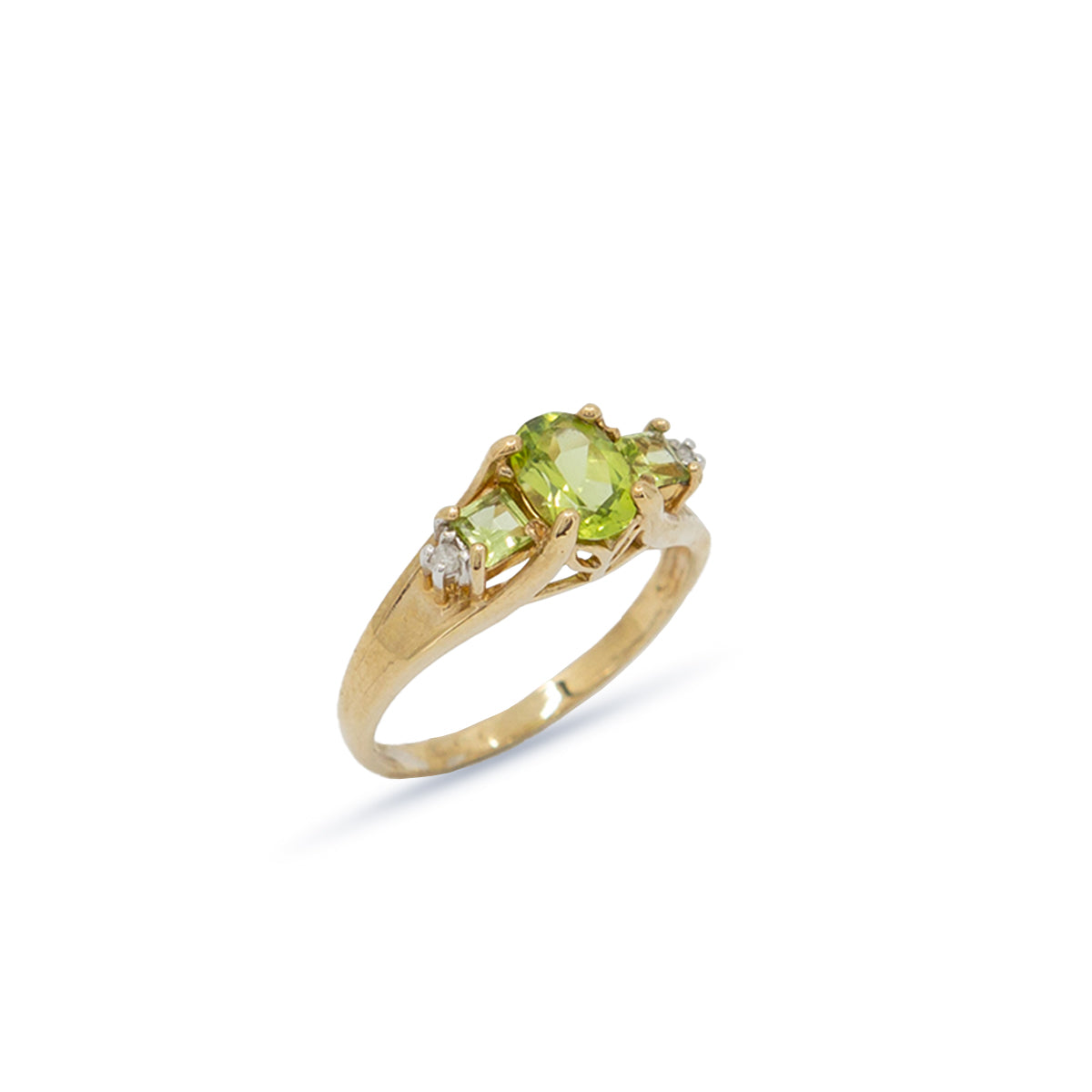 Oval Peridot Diamond 10K Gold Ring