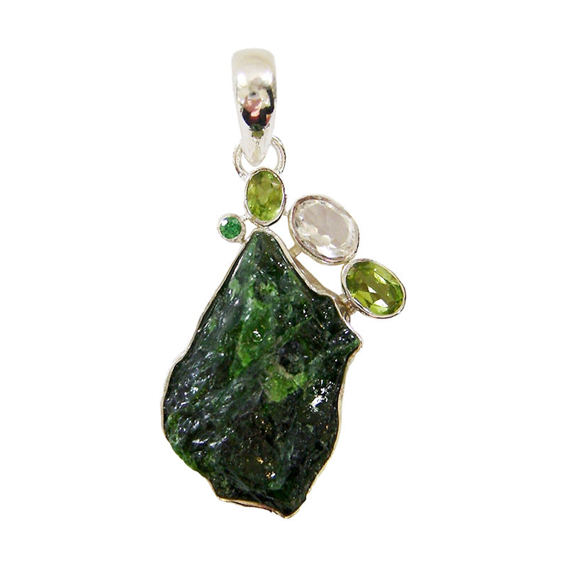 Tsavorite Garnet-Peridot-Quartz Crystal- Green Quartz Pendant