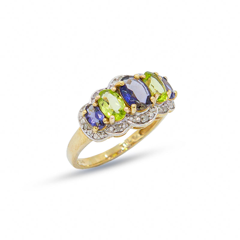 Iolite Peridot Diamond 10K Gold Ring