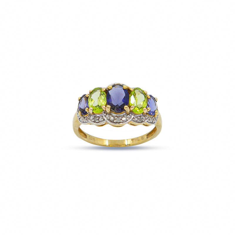 Iolite Peridot Diamond 10K Gold Ring