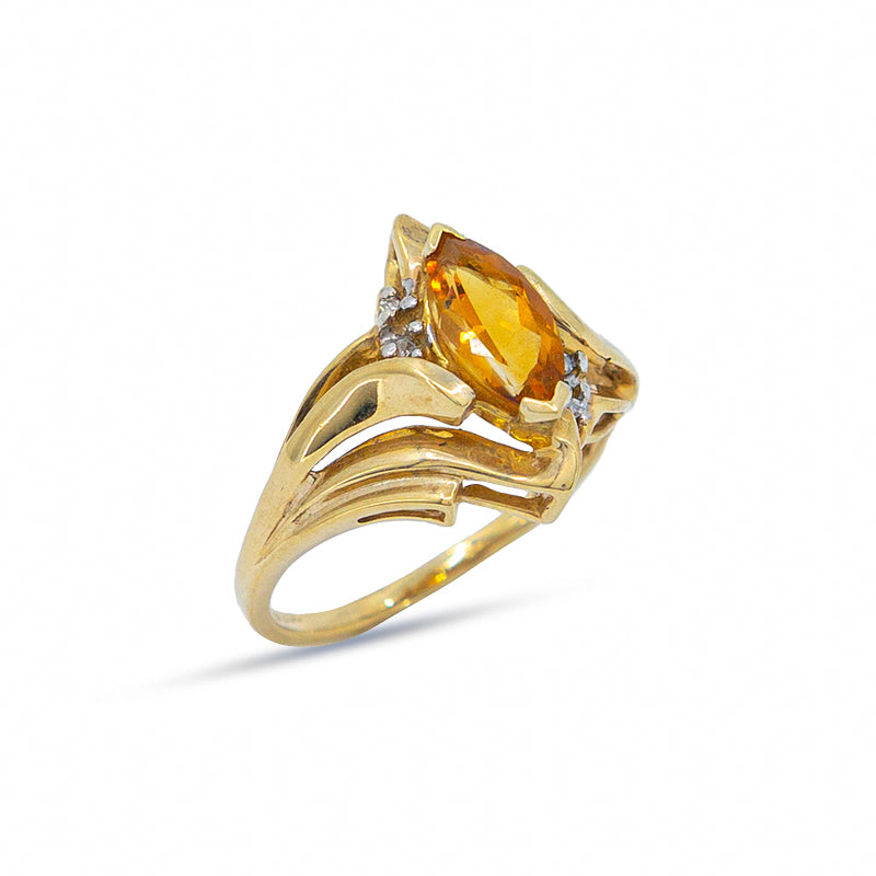 Marquise Citrine Diamond 10K Gold Ring