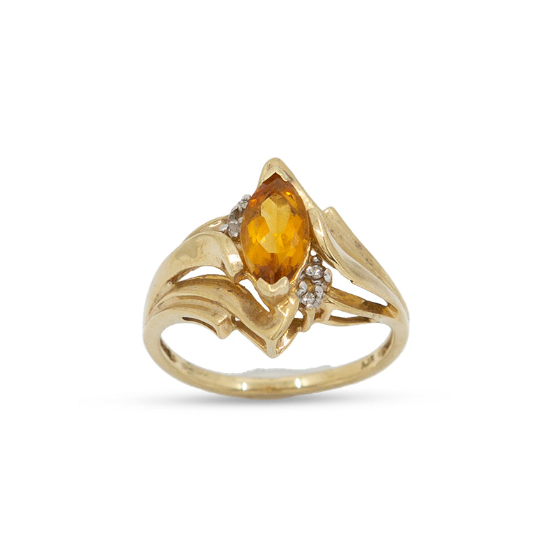 Marquise Citrine Diamond 10K Gold Ring