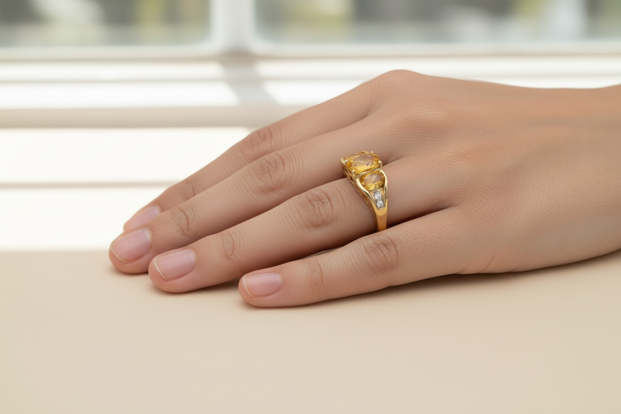 Citrine Diamond 10K Gold Ring