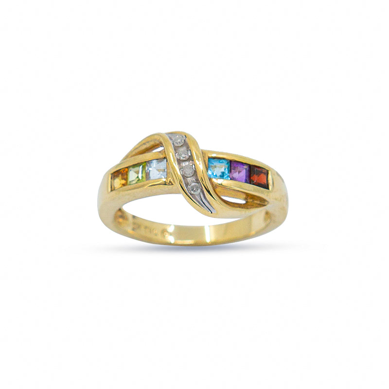 Multi-Gem Diamond 10K Gold Ring