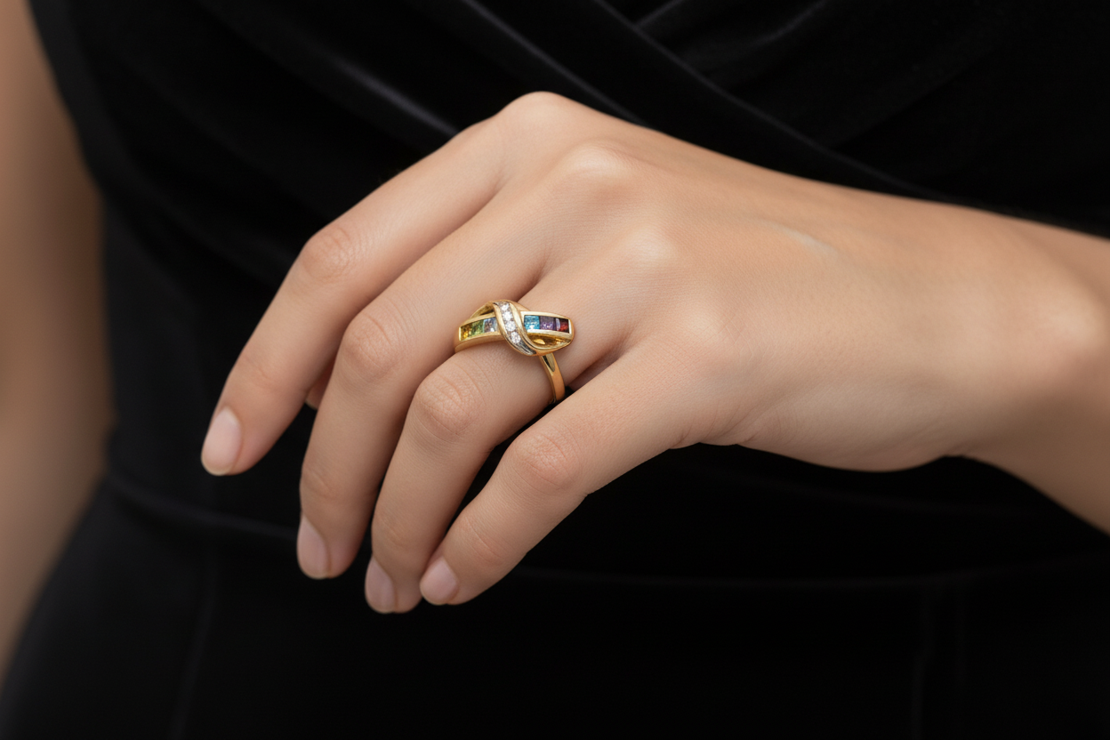 Multi-Gem Diamond 10K Gold Ring