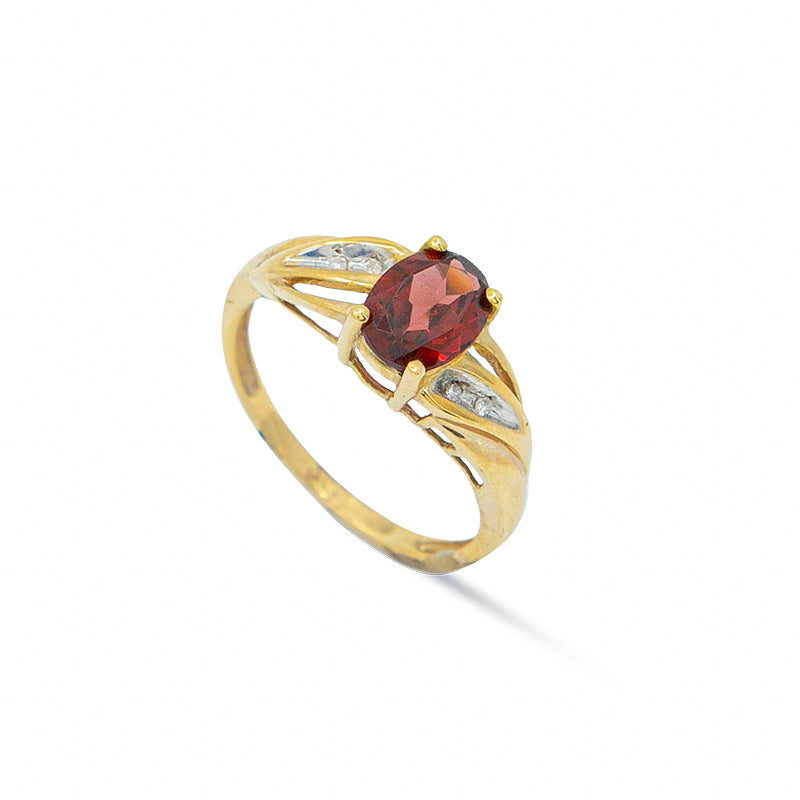 Oval Garnet Diamond 10K Gold Ring