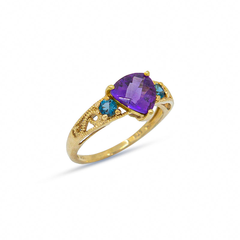 Trillion Amethyst Blue Topaz 10K Gold Ring