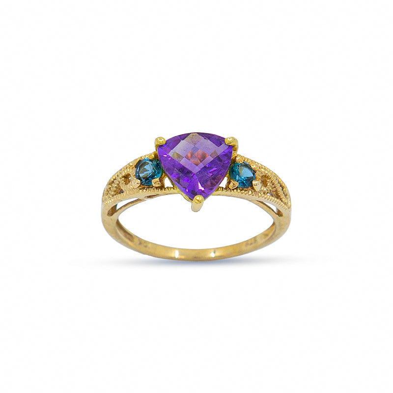 Trillion Amethyst Blue Topaz 10K Gold Ring